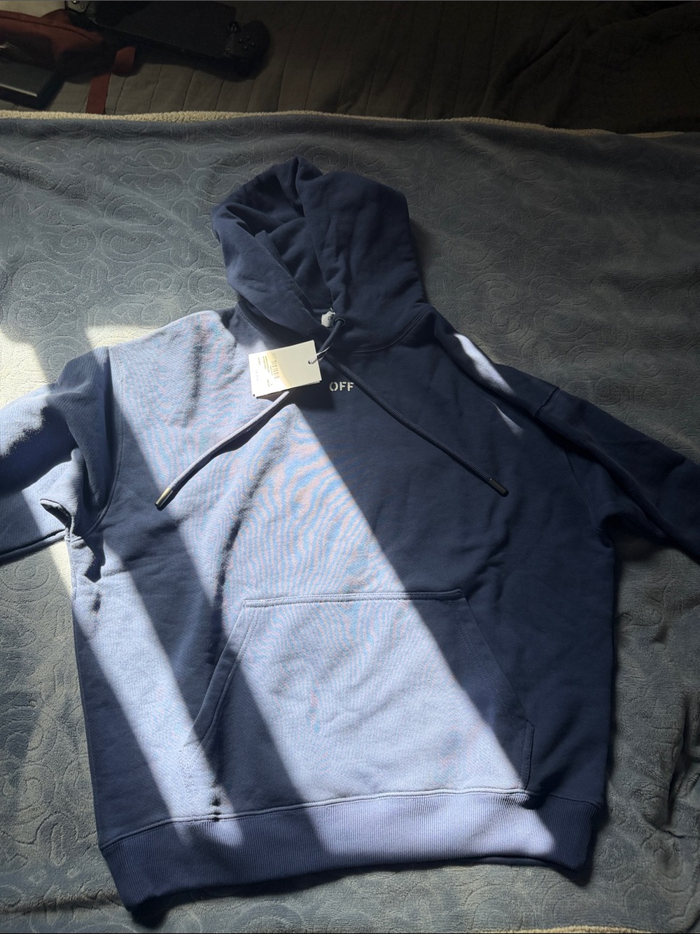 Off-White Navy Crewneck Hooded Sweater size Small